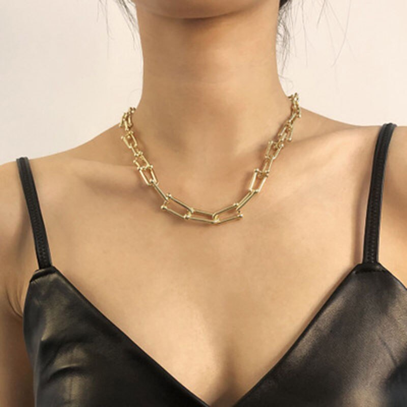 Simple U-shaped necklace for women design round bead buckle clavicle chain exaggerated  necklace female Chain Jewelry