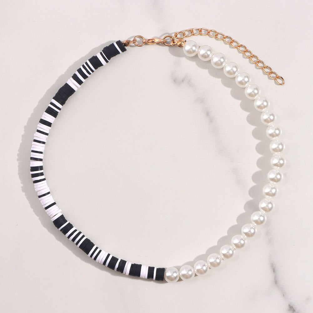 Simulated Pearl Polymer Clay Necklace Soft Pottery Choker Colorful Surfer Bead Collar Handmade Femme Jewelry Gift