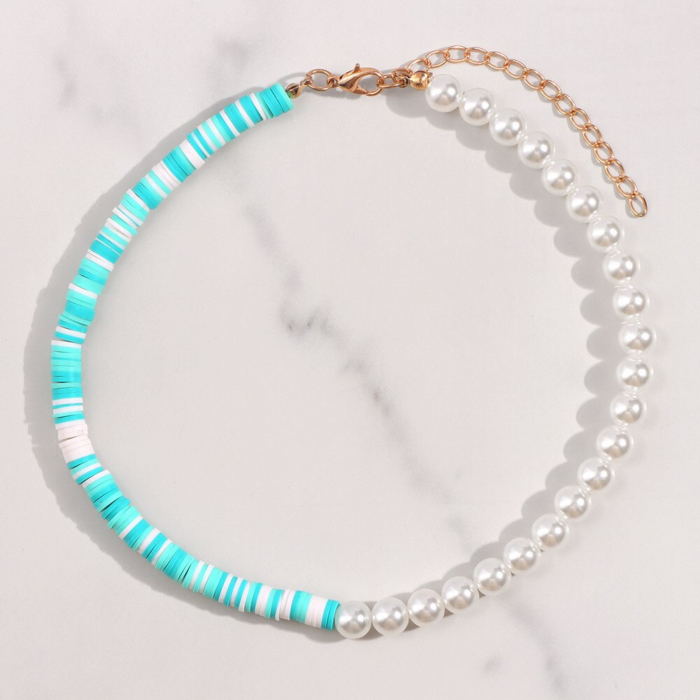 Simulated Pearl Polymer Clay Necklace Soft Pottery Choker Colorful Surfer Bead Collar Handmade Femme Jewelry Gift
