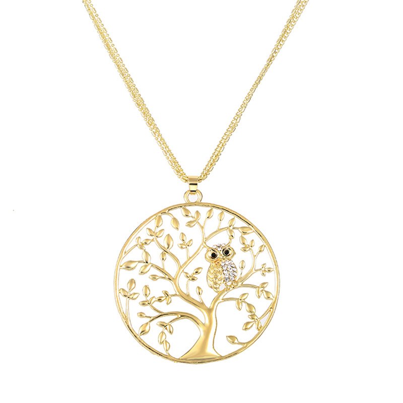 Fashion Small Owl Pendant Necklace Tree Of Life Women Rose/Gold/Silver PlatedChain Crystal Long Necklaces Pendants Jewelry QrhYK