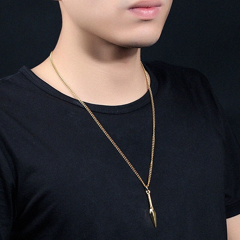 Spear Pendant Necklace Men Arrow Head Pendant 3 Color Trendy Chain Necklace For Men Jewelry Gift Kolye Bijoux