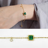 Fashion Square Green CZ Golden 925 Sterling Silver Bracelet