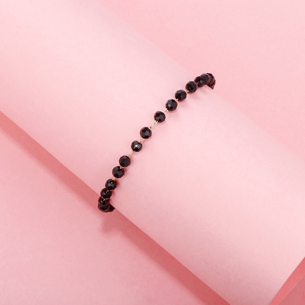 Stainless Steel Bracelets For Women Black Crystal Beads Bracelet Gold Color Link Chain Bracelet Pulseras Mujer Moda 2022