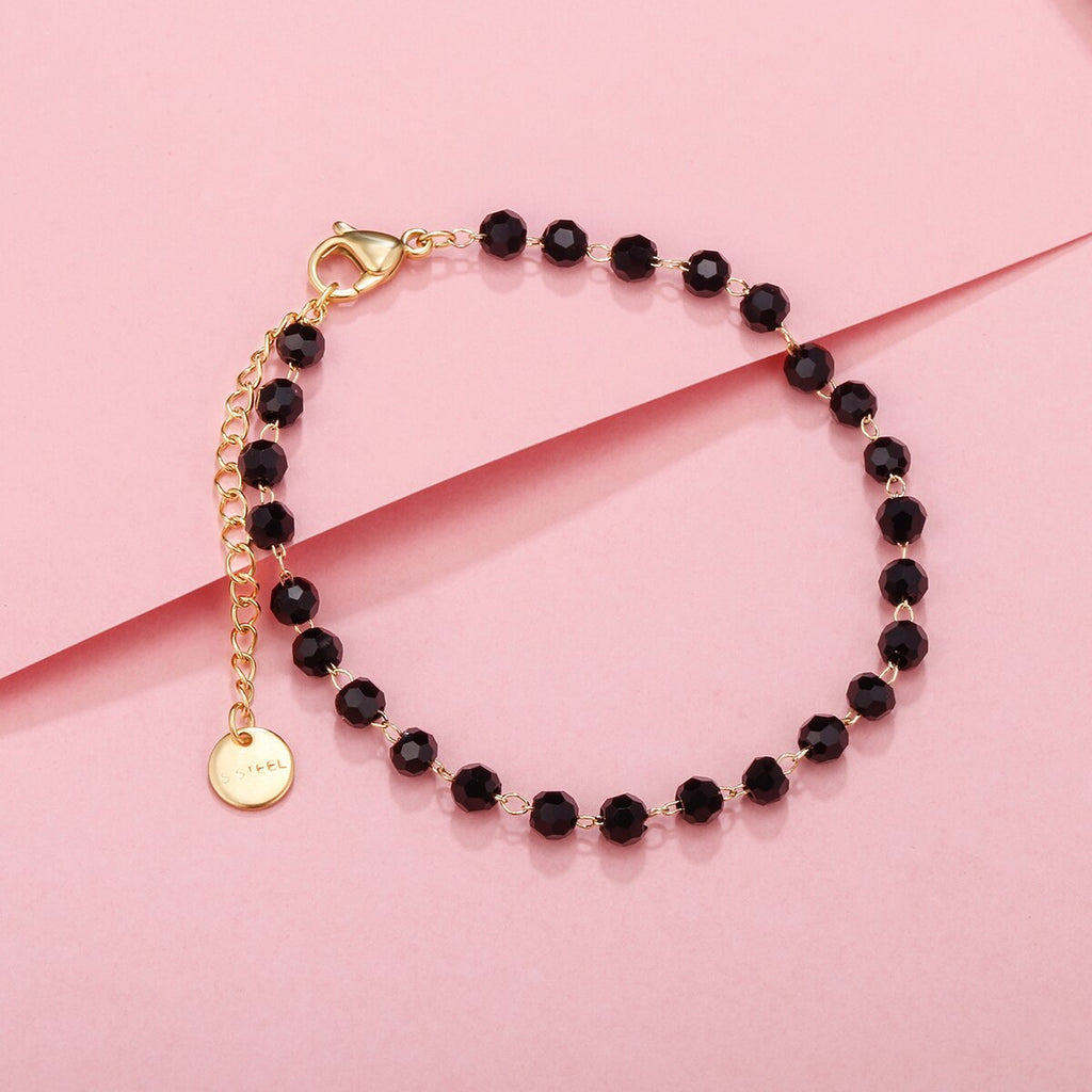 Stainless Steel Bracelets For Women Black Crystal Beads Bracelet Gold Color Link Chain Bracelet Pulseras Mujer Moda 2022