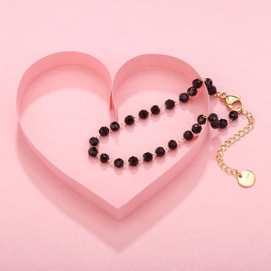 Stainless Steel Bracelets For Women Black Crystal Beads Bracelet Gold Color Link Chain Bracelet Pulseras Mujer Moda 2022