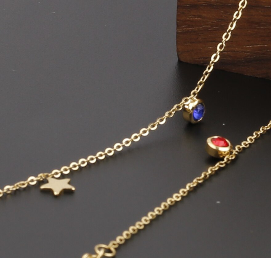 Stainless Steel Five Star Choker Necklace For Women Colorful Zircon Crystal Pendant Necklace Charms Collier Jewelry Gift