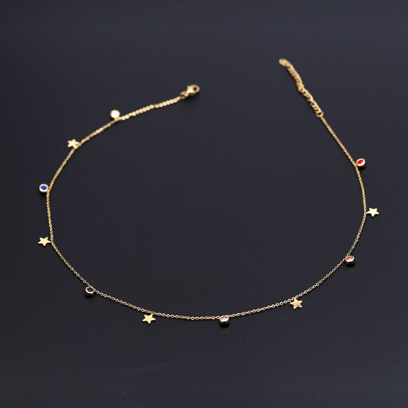 Stainless Steel Five Star Choker Necklace For Women Colorful Zircon Crystal Pendant Necklace Charms Collier Jewelry Gift