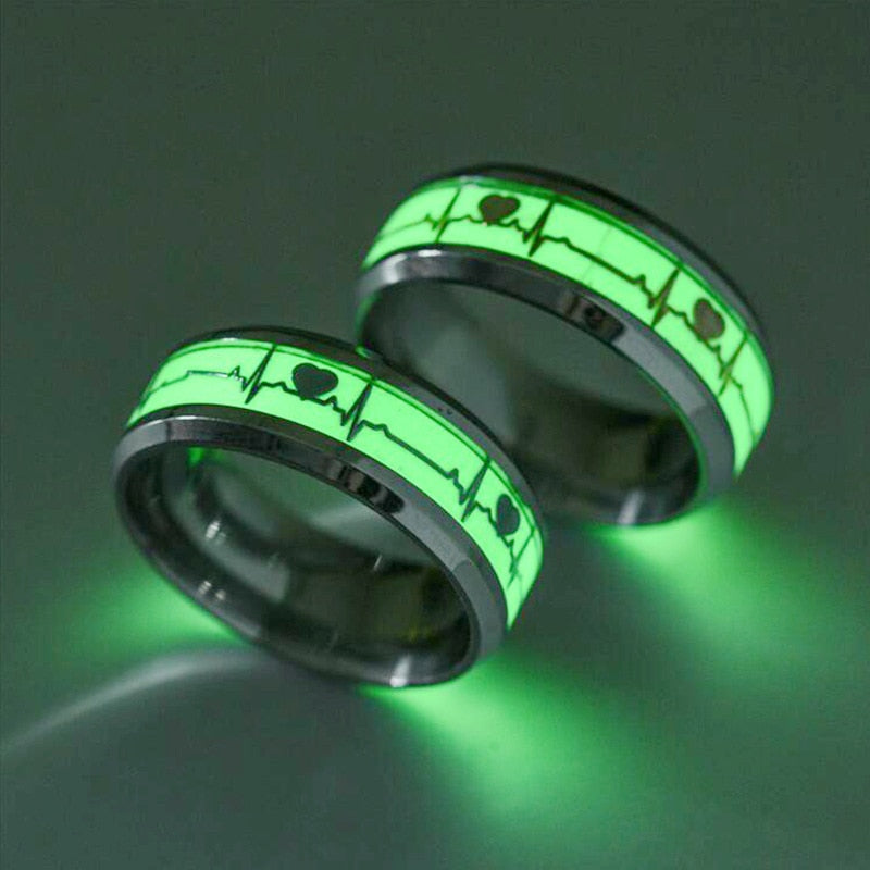 Stainless Steel Luminous Finger Ring For Women Men Glowing In Dark Heart Couple Wedding Bands Jewelry Gift Accessories