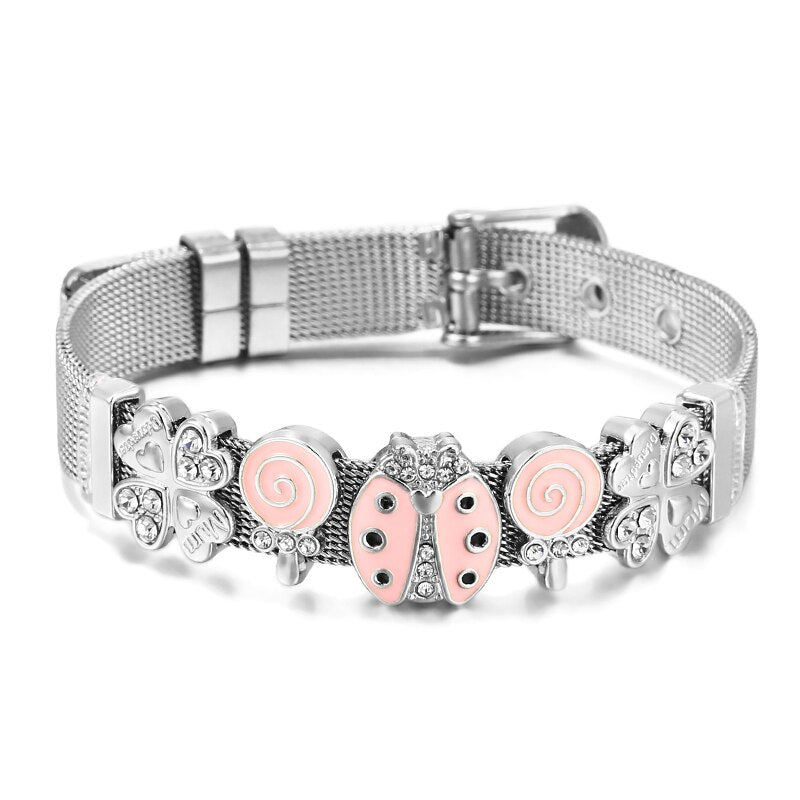 Stainless Steel Mesh Bracelets For Women Girls Original Charm Brand Watch Belt Bracelet CZ Beads Adjustable Bangle Gift