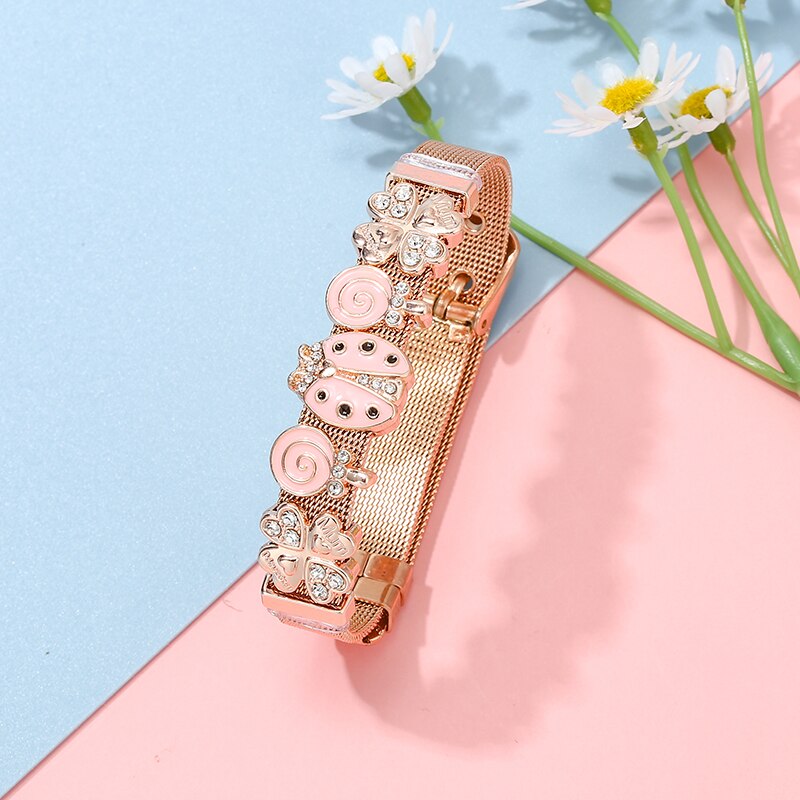 Stainless Steel Mesh Bracelets For Women Girls Original Charm Brand Watch Belt Bracelet CZ Beads Adjustable Bangle Gift