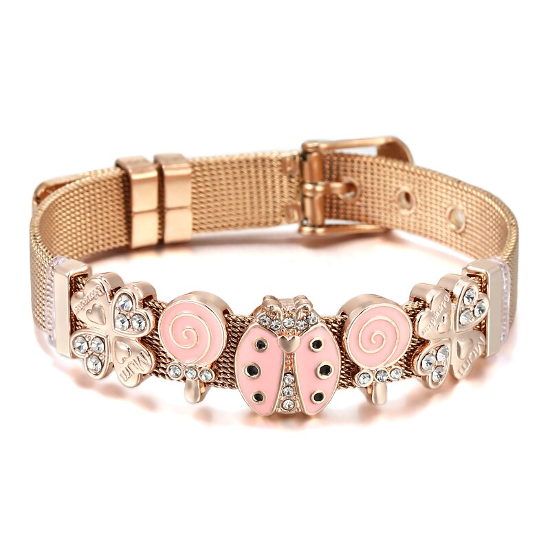 Stainless Steel Mesh Bracelets For Women Girls Original Charm Brand Watch Belt Bracelet CZ Beads Adjustable Bangle Gift