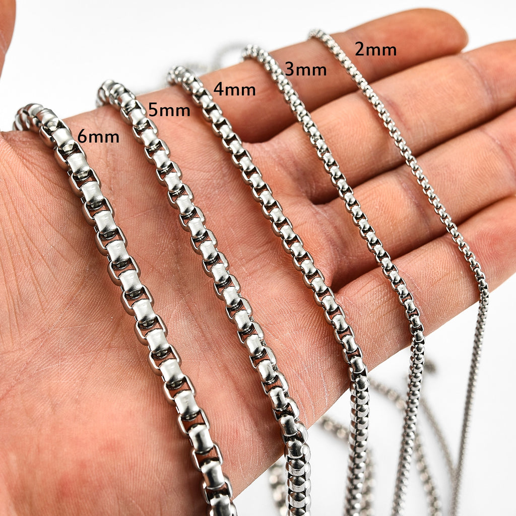 Stainless Steel Necklace Mens Silver Color High Quality Chain Box Chain Jewelry Gift