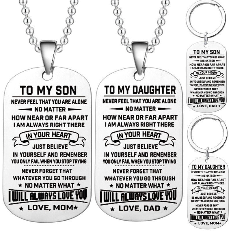 Stainless Steel To My Son Daughter Necklace Engraved Inspirational Letter Big Pendants Necklaces Love Gifts From Mom Dad