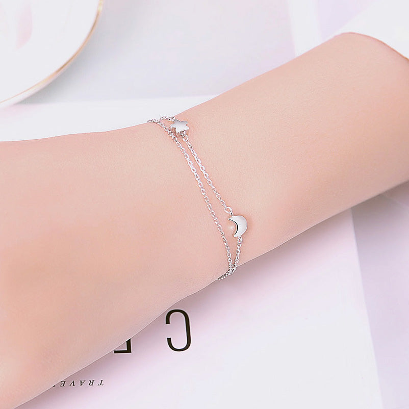 Fashion Star Moon Charm Bracelets For Women 925 Sterling Silver Romantic Anniversary Birthd Gift Fine Jewelry Female SZX092