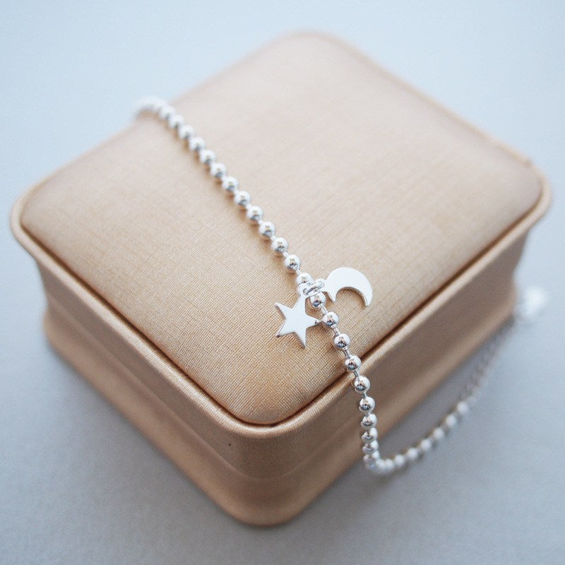 Fashion Stars The Moon Silver Beads charm bracelet 100% 925 sterling silver bracelet For Women Lady Girls Best Gift pulseira