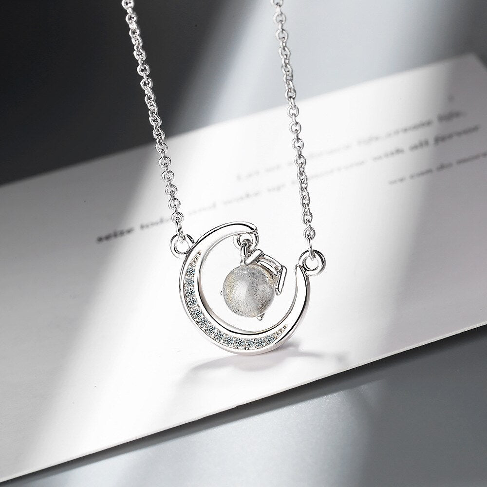 Strawberry Quartz Moon Pendants And Necklaces For Women 925 Stamp Silver Color Wedding Party Jewelry Gifts GaaBou