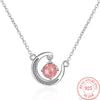 Strawberry Quartz Moon Pendants And Necklaces For Women 925 Stamp Silver Color Wedding Party Jewelry Gifts GaaBou