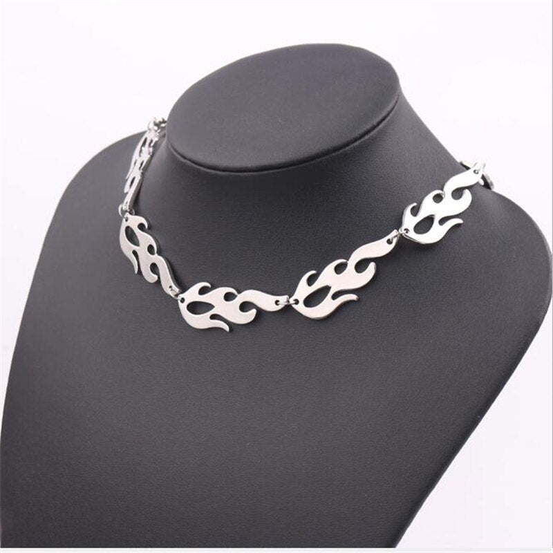 Streetwear Flame Unisex Choker Necklace Punk Style Pendant Necklace Rock Chain Rapper Jewelry Accessories