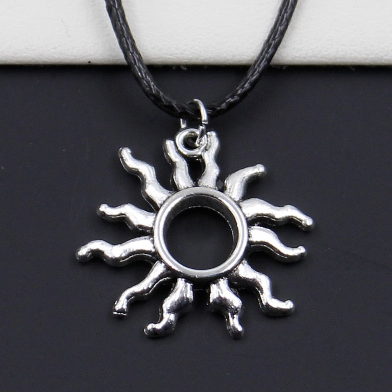 Sun Sunshine Tibetan Silver Color Pendant Necklace Choker Charm Black Leather Cord Factory Price Handmade Gift
