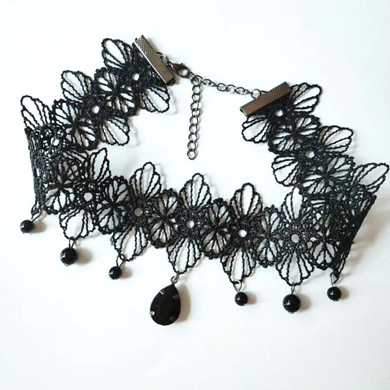 Tassel Punk Style Gothic Choker Necklace Rhinestone Charms Maxi Necklace Vintage Victorian Tattoo Lace Pendant Wedding