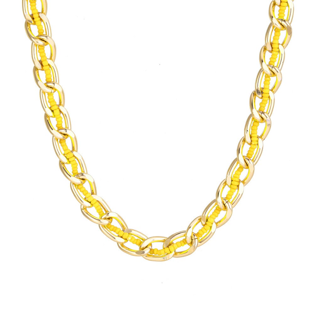 Thick Bead Metal Thick Chain Choker Necklace for Women Twist Gold Color Short Colorful Bead Collar Party Jewelry