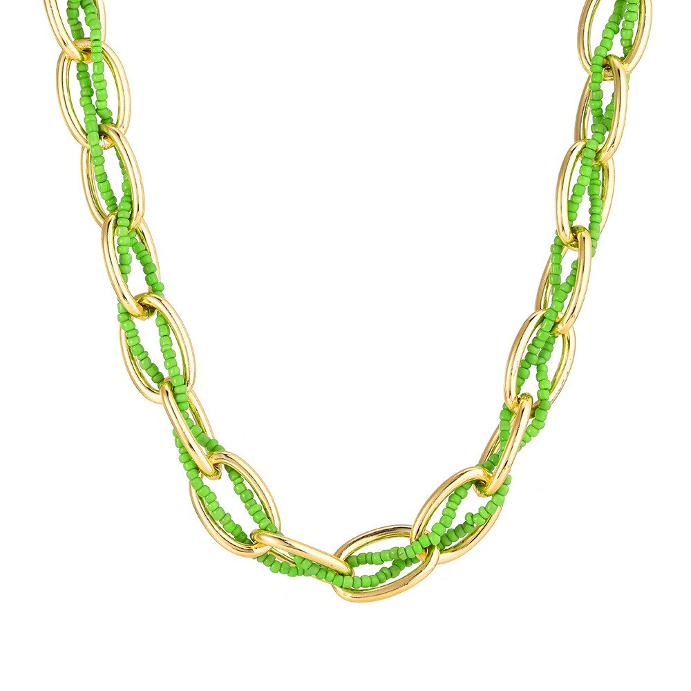 Thick Bead Metal Thick Chain Choker Necklace for Women Twist Gold Color Short Colorful Bead Collar Party Jewelry