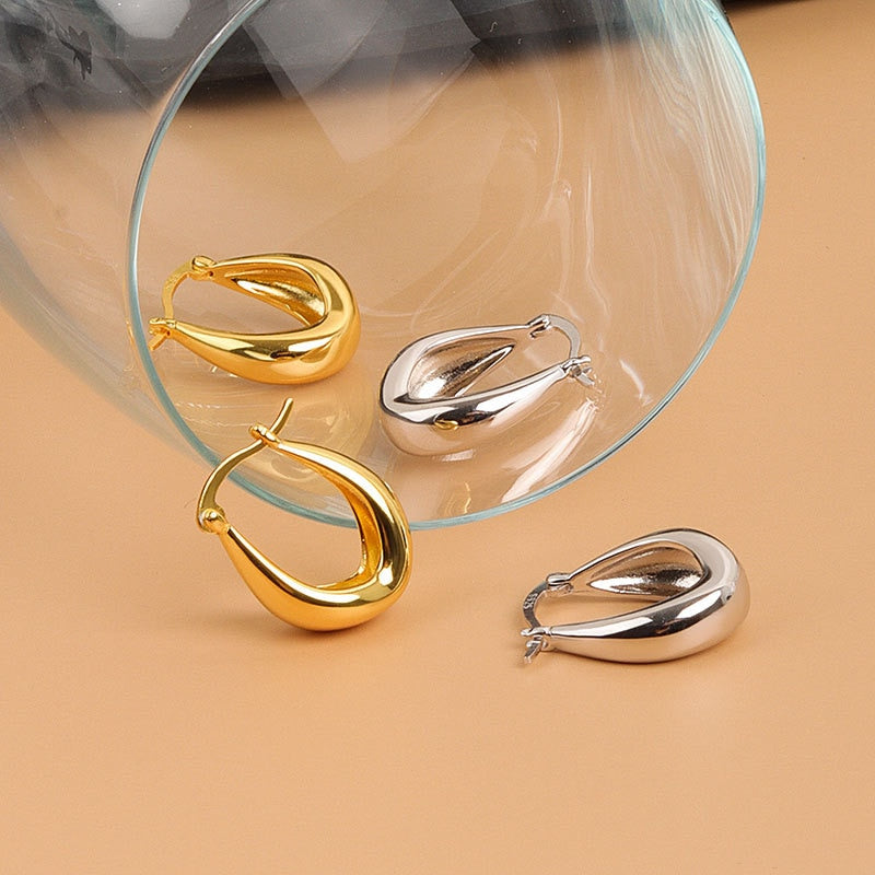 Thick Hoop Earrings For Women 925 Stamp Silver Color  Jewelry Christmas