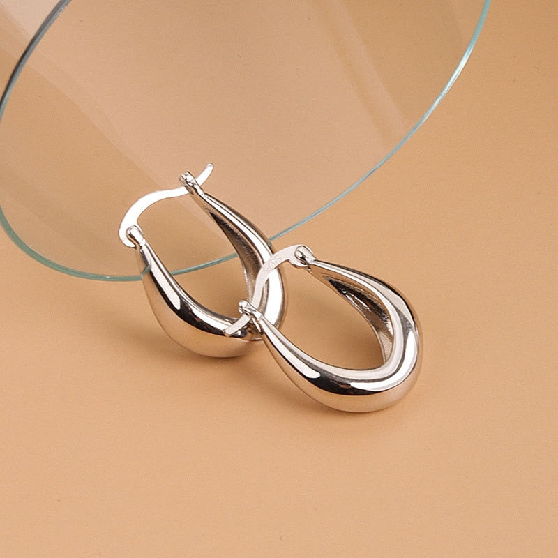 Thick Hoop Earrings For Women 925 Stamp Silver Color  Jewelry Christmas
