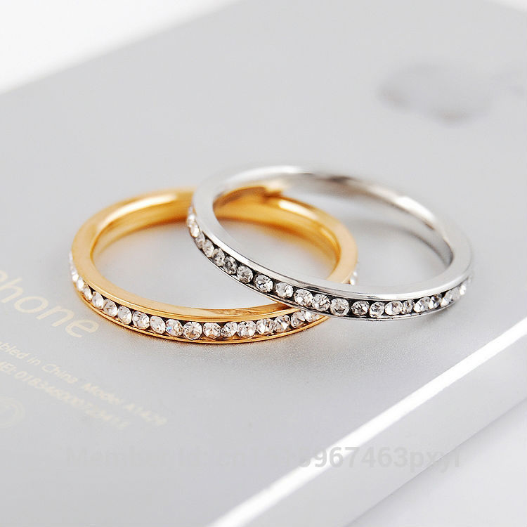 Fashion Thin 2mm Mini Knuckles Crystal Engagement Wedding Rings Fine Jewelry Gold Stainless Steel Silver Rings For Women