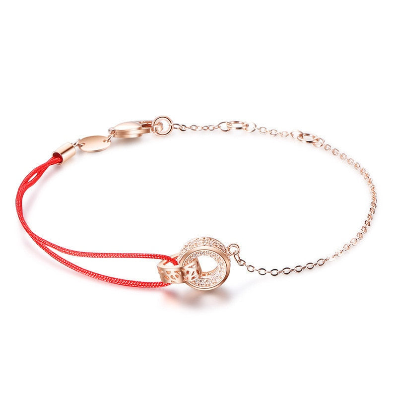 Fashion Thin Red Cord Thread String Rope Chain Rose Gold Color 925 Sterling Sliver 8 Shape Bracelet for Female Red Line S925