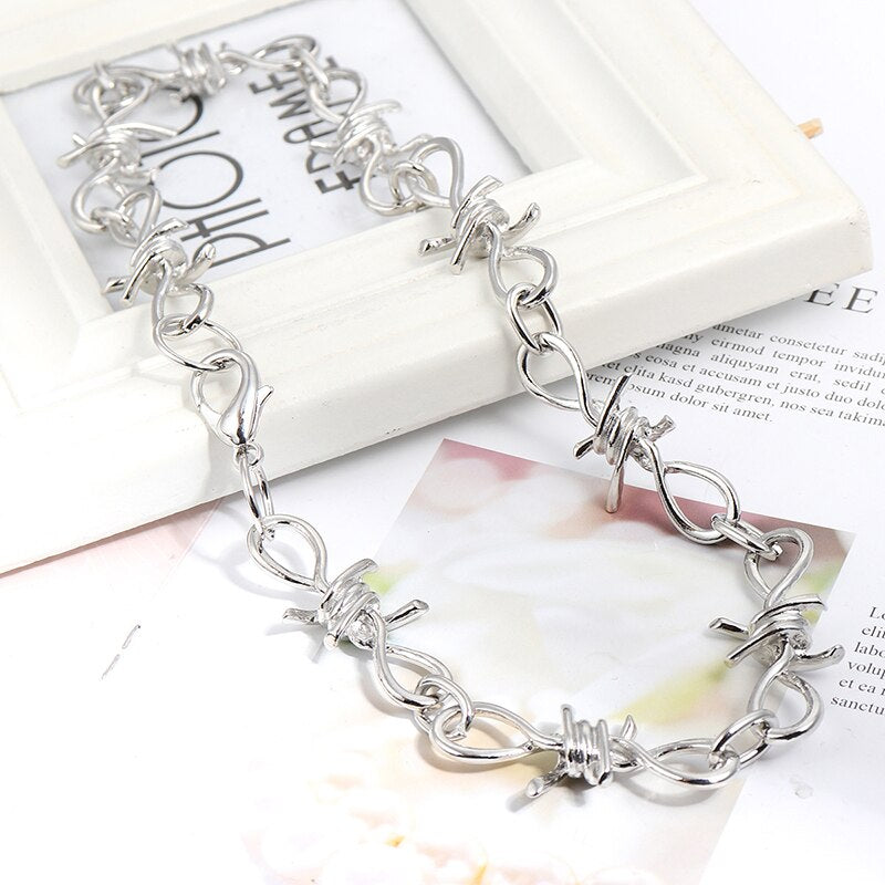 Thorn Choker Necklace Punk Metal Alloy Chain Necklace Hip Hop Rock Clavicle Necklace Men Women Jewelry Gifts