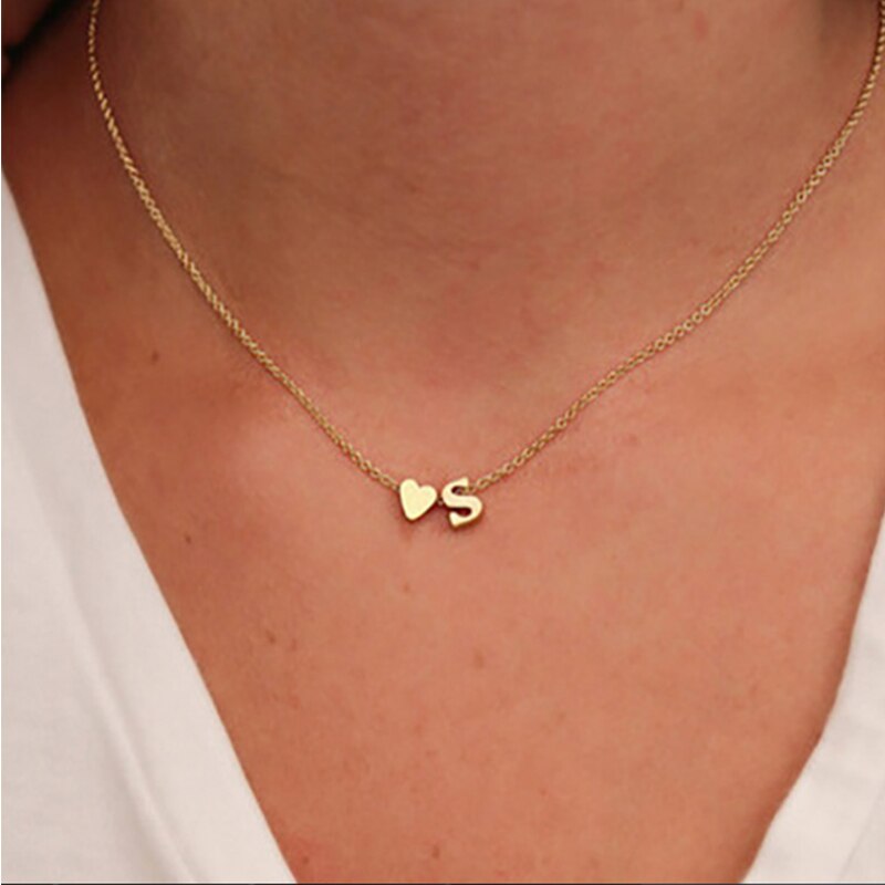 Tiny Heart Dainty Initial Necklace Gold Silver Color Letter Name Choker Necklace For Women Pendant Jewelry Gift
