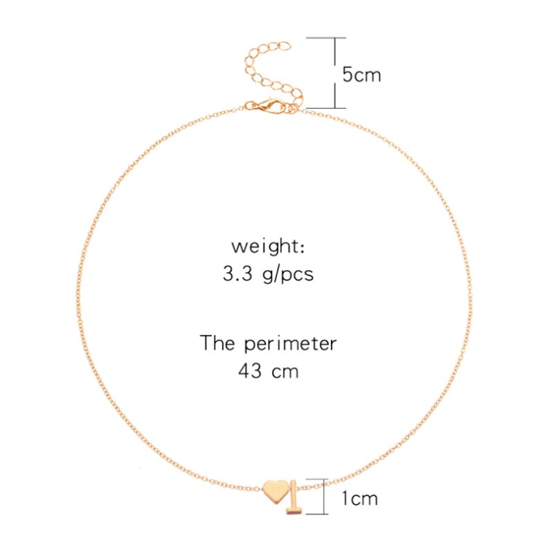 Tiny Heart Dainty Initial Necklace Gold Silver Color Letter Name Choker Necklace For Women Pendant Jewelry Gift