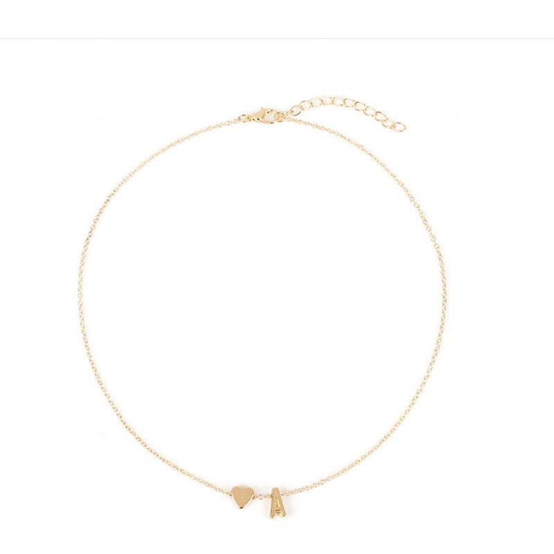 Tiny Heart Dainty Initial Necklace Gold Silver Color Letter Name Choker Necklace For Women Pendant Jewelry Gift