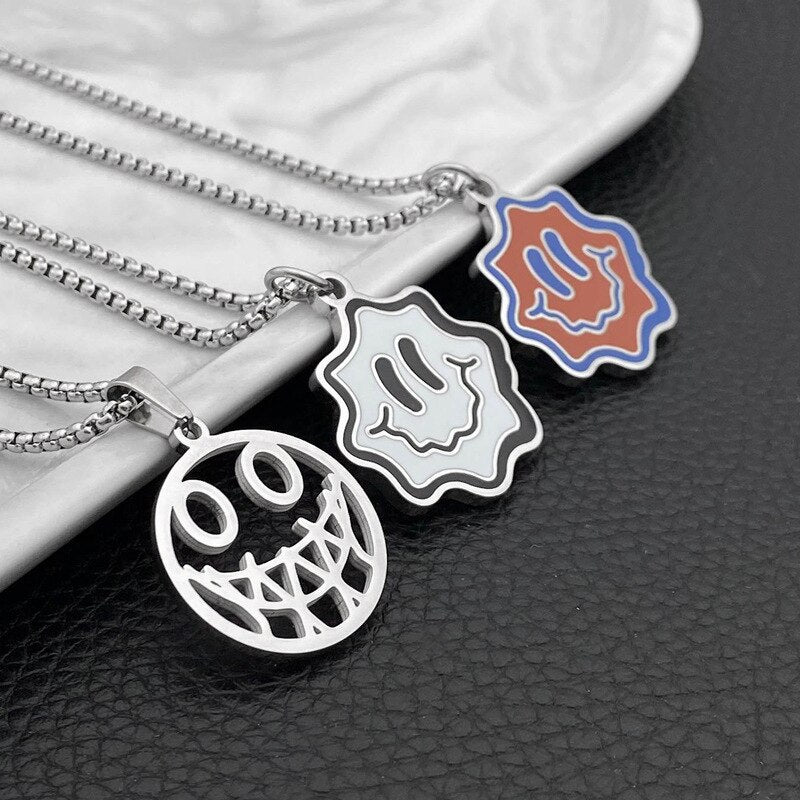 Titanium Steel Smiley Face Star Evil Face Pendant Couple Men Women Necklace Hip Hop Long Snake Chain Gift Jewelry Goth