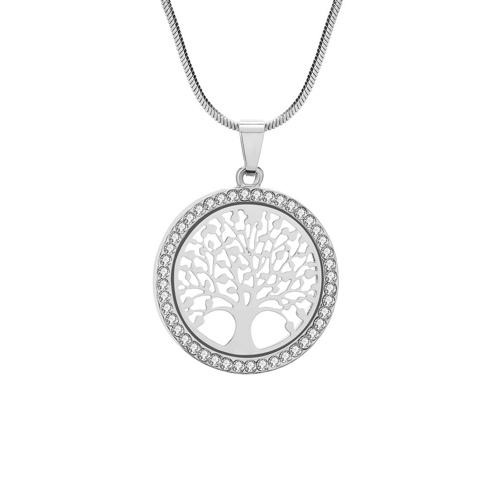 Tree of Life Pendant Necklace For Woman Clear Crystal Round Pendant Silverly/Gold Color Chain Necklac Jewelry Gifts 2022