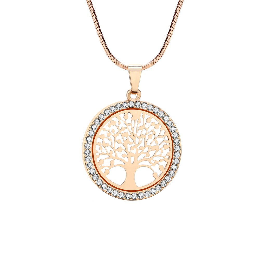 Tree of Life Pendant Necklace For Woman Clear Crystal Round Pendant Silverly/Gold Color Chain Necklac Jewelry Gifts 2022