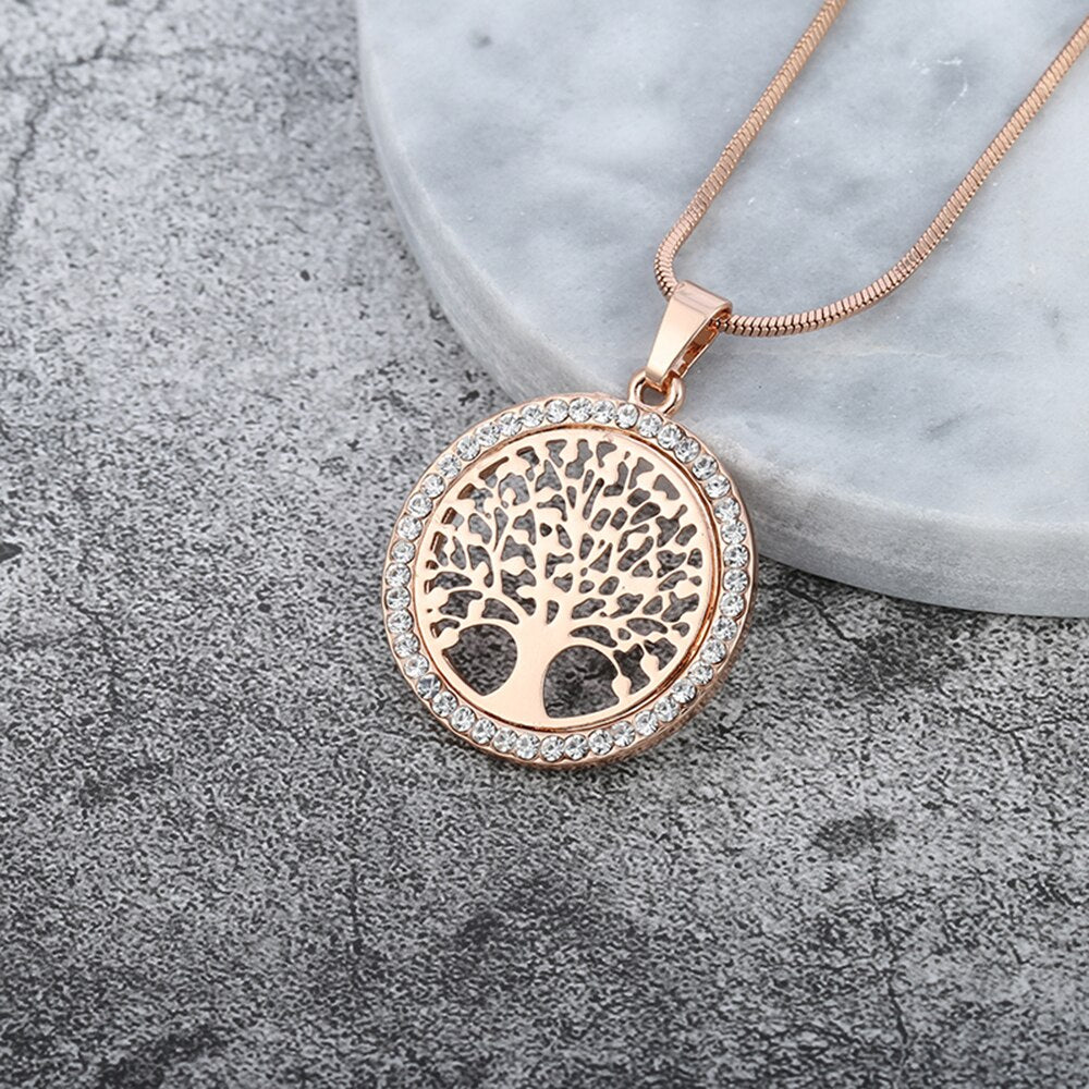 Tree of Life Pendant Necklace For Woman Clear Crystal Round Pendant Silverly/Gold Color Chain Necklac Jewelry Gifts 2022