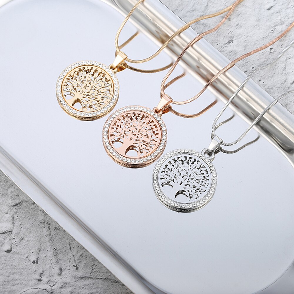 Tree of Life Pendant Necklace For Woman Clear Crystal Round Pendant Silverly/Gold Color Chain Necklac Jewelry Gifts 2022