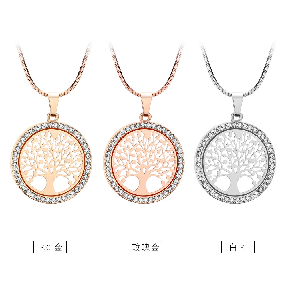 Tree of Life Pendant Necklace For Woman Clear Crystal Round Pendant Silverly/Gold Color Chain Necklac Jewelry Gifts 2022