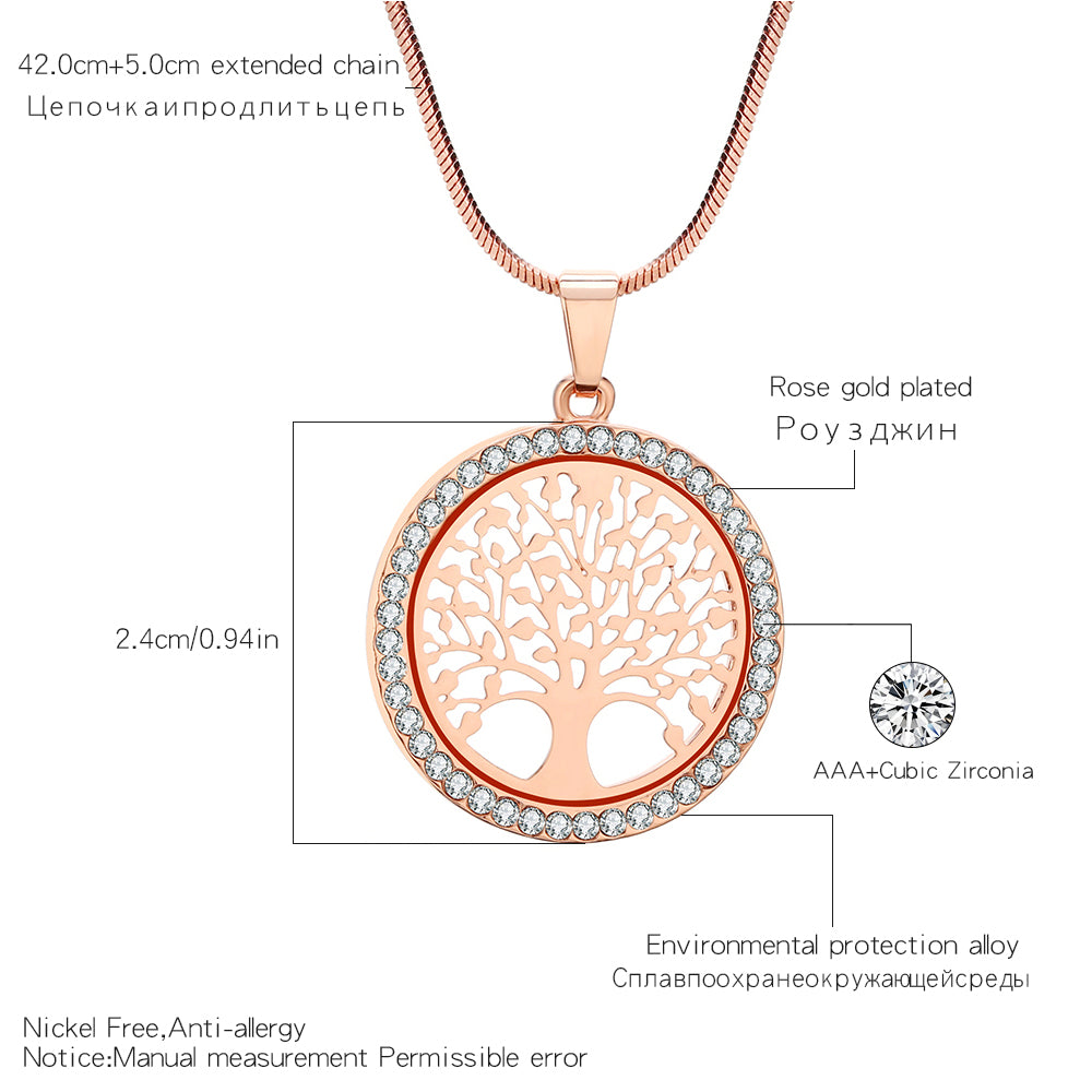 Tree of Life Pendant Necklace For Woman Clear Crystal Round Pendant Silverly/Gold Color Chain Necklac Jewelry Gifts 2022