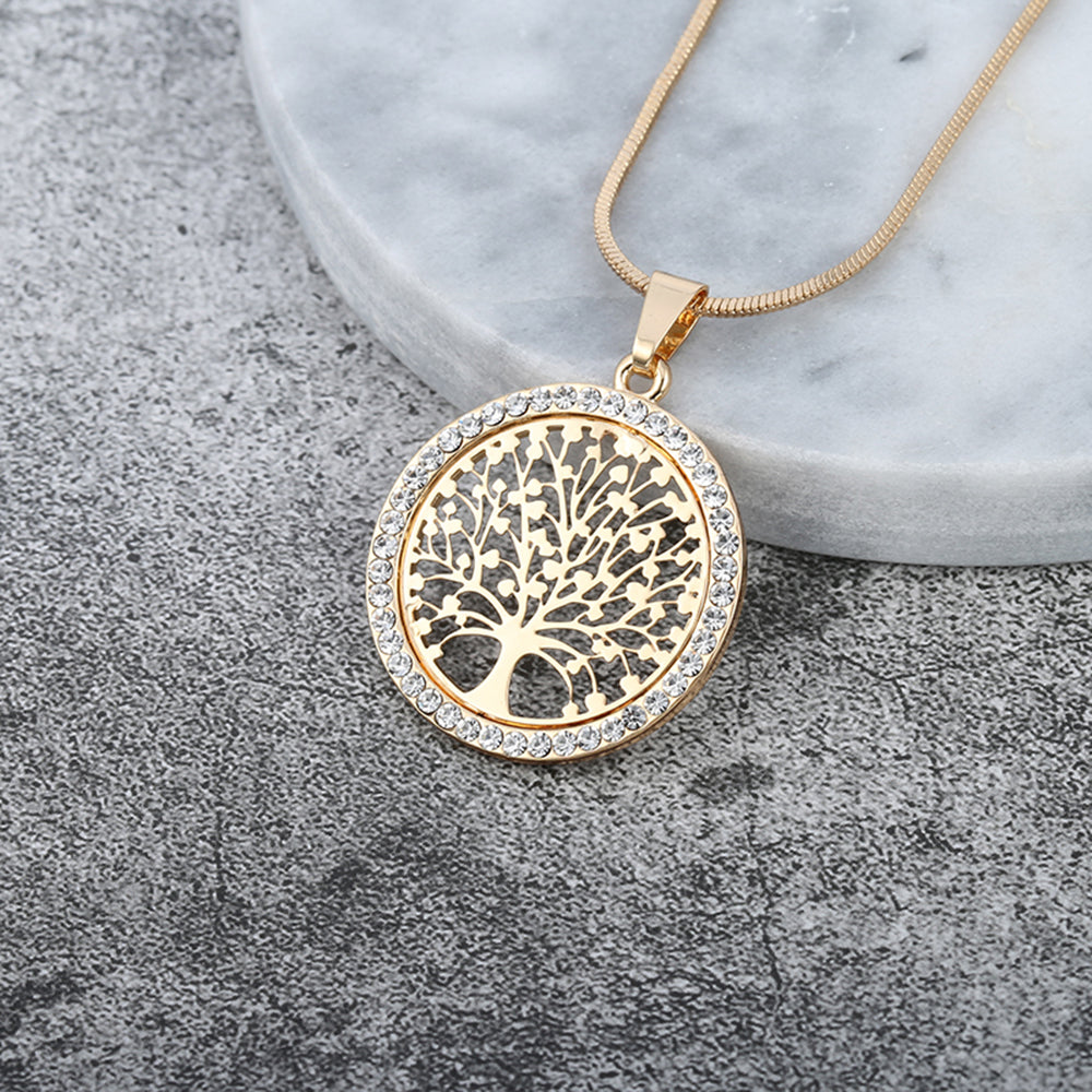 Tree of Life Pendant Necklace For Woman Clear Crystal Round Pendant Silverly/Gold Color Chain Necklac Jewelry Gifts 2022