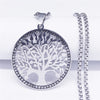 Tree of Life Stainless Steel Black Crystal Chain Necklaces Women/Men Round Silver Color Jewelry colier femme N4835S02
