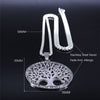 Tree of Life Stainless Steel Black Crystal Chain Necklaces Women/Men Round Silver Color Jewelry colier femme N4835S02