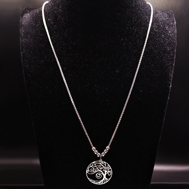 Tree of Life Stainless Steel Necklace Silver Color Big Necklace for Women Jewelry bisuteria mujer N18071