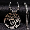 Tree of Life Stainless Steel Necklace Silver Color Big Necklace for Women Jewelry bisuteria mujer N18071