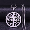 Tree of Life Stainless Steel Necklace Silver Color Big Necklace for Women Jewelry bisuteria mujer N18071