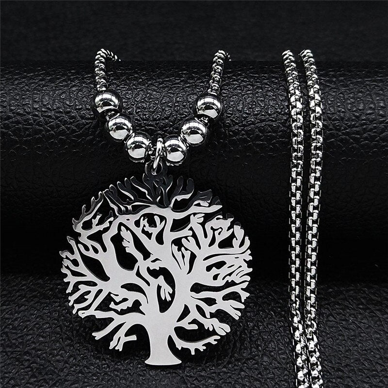 Tree of Life Stainless Steel Necklace Silver Color Big Necklace for Women Jewelry bisuteria mujer N18071