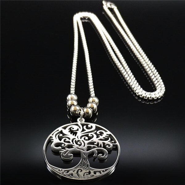 Tree of Life Stainless Steel Necklace Silver Color Big Necklace for Women Jewelry bisuteria mujer N18071