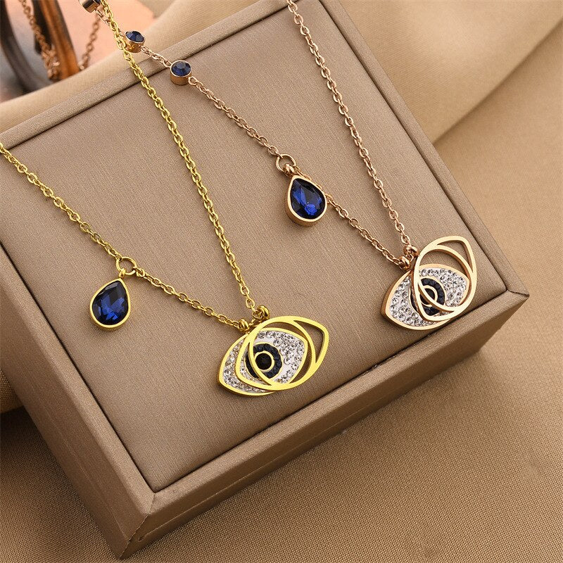 Trendy Emo Evil Eye Pendat Necklace For Women's Stainless Steel Chain Choker Necklaces Aesthetic Kpop Jewelry 2022 Korea